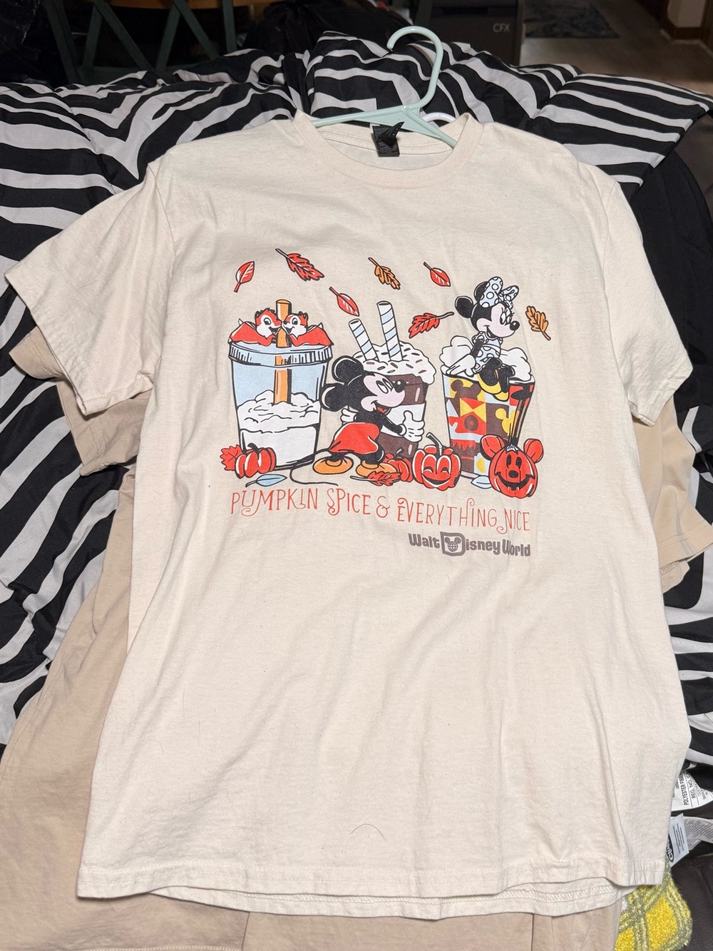 Minnie & Mickey Pumpkin Spice Cream Graphic Tee- Brand Gildan